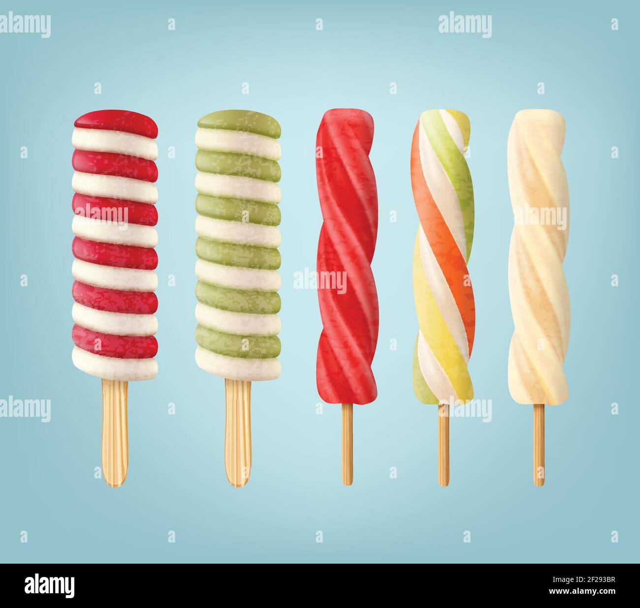 Vector set of striped lollipop ice cream isolated on blue background