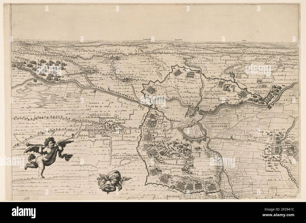 KAART VAN HET BELEG VAN DIKSMUIDE, 1647; Map of Dixmuyde in Flanders, Assied by the Weapons of Sa. May. The Command of Landlift Leopold Willem. Unassembled EnTlely Consisting Of Three Loose Sheets. Stock Photo