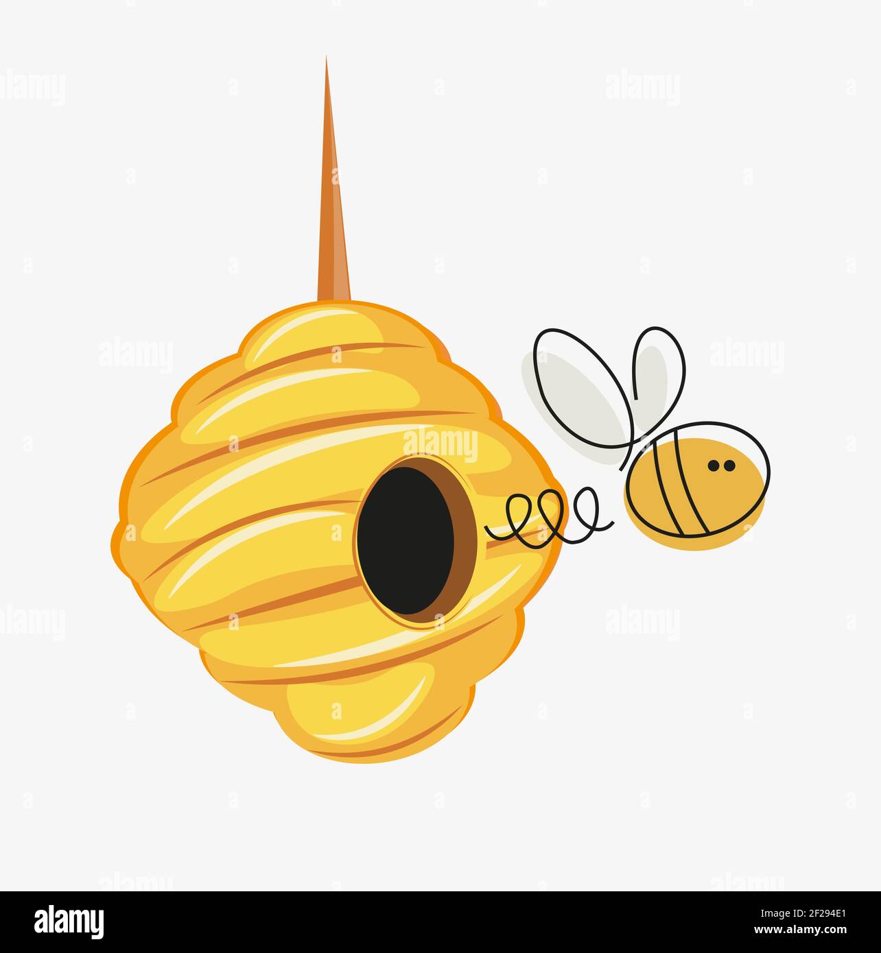 Buzzy Bee vector illustration with hive and honey pot on a white ...