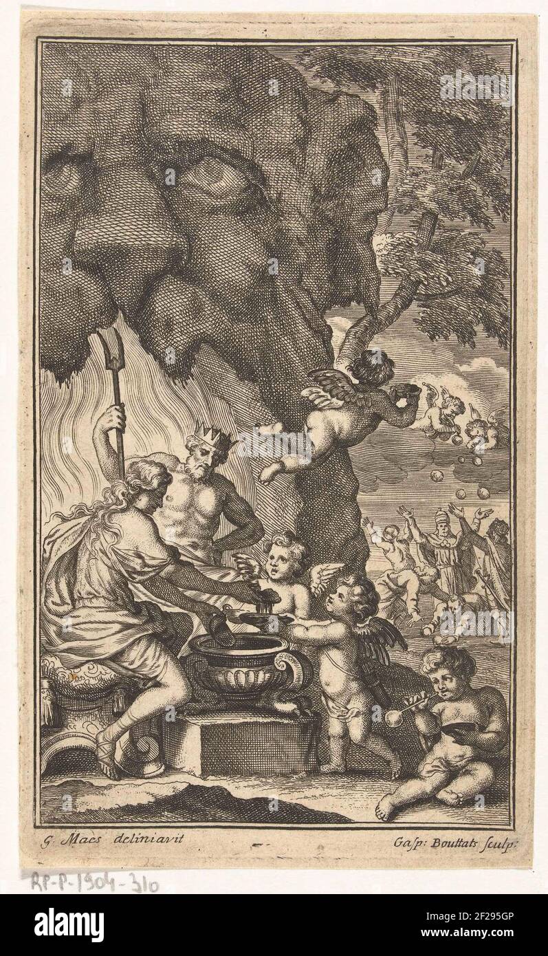 Allegorie op de vluchtigheid van het leven.In the foreground a Hellemond where two classic gods of soapy pour from a jug into small dishes. These trays are adopted by angels. Then the angels fly towards clouds in the background and blowing soap bubbles from the soapy. Under the clouds are people from all sorts (O.A. the pope and a king) who collect the soap bubbles full of enthusiasm. Allegorically, the bubble is a vanitass symbol for the volatility of human existence and of earthly wealth. Humanity does everything to capture and collect the bubbles, but such possessions are only volatile in t Stock Photo