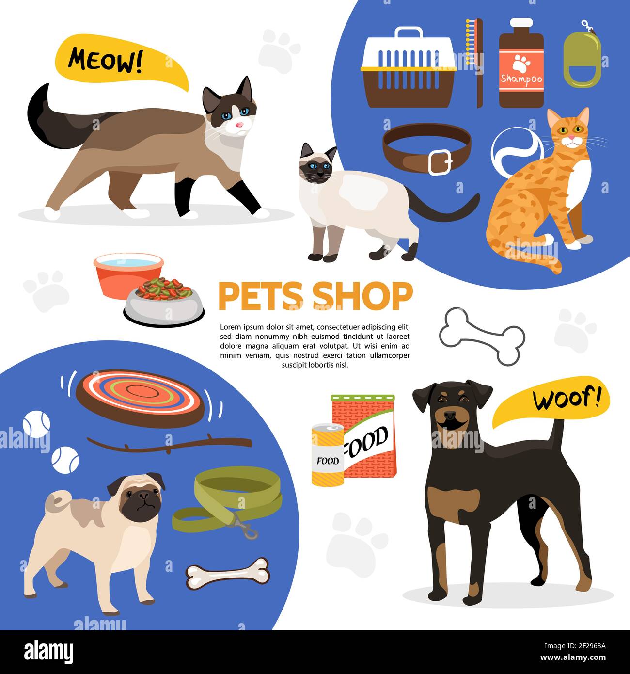 Pet supplies and animals template Stock Vector