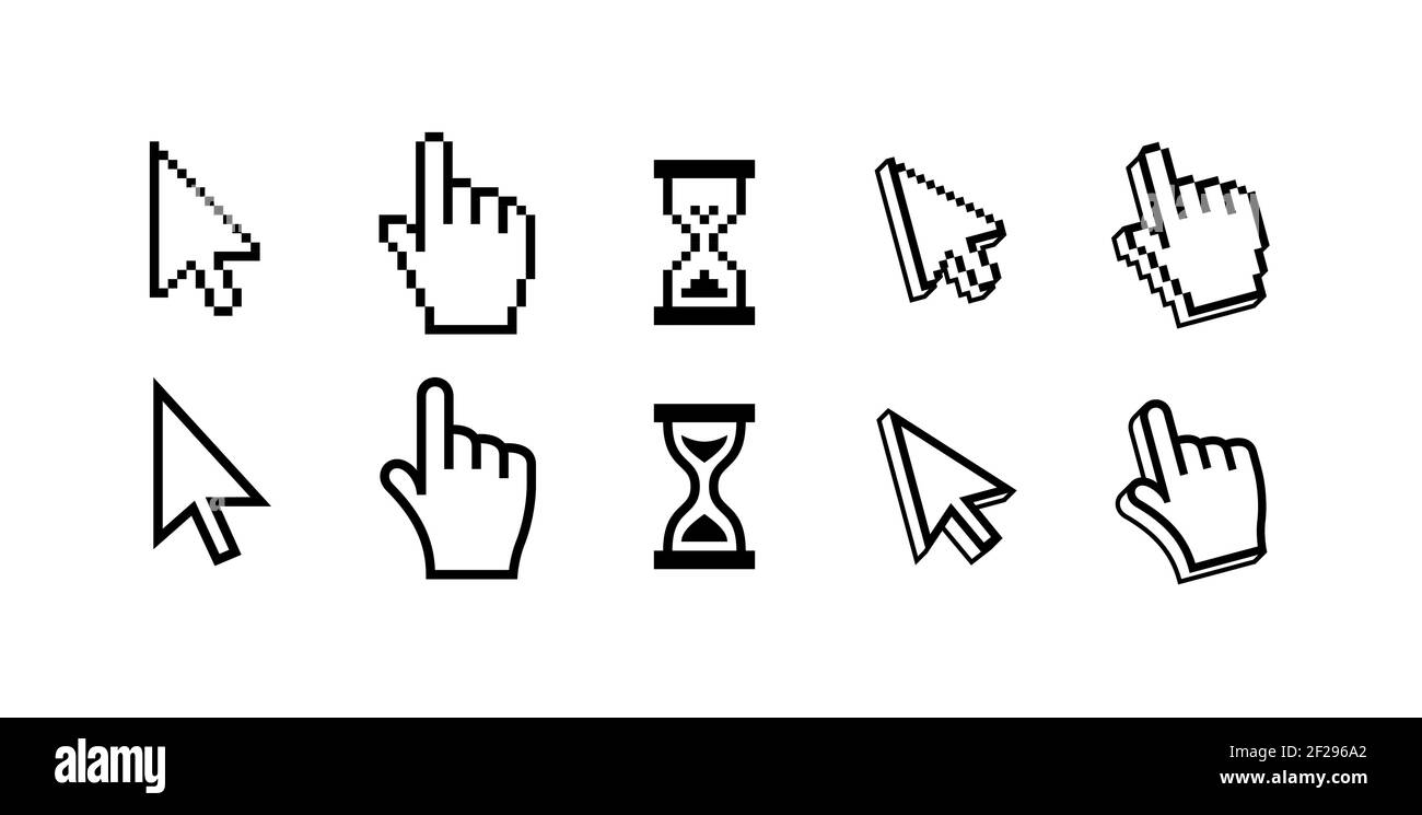 Pixel cursors icons hand arrow hourglass vector image Stock Vector ...