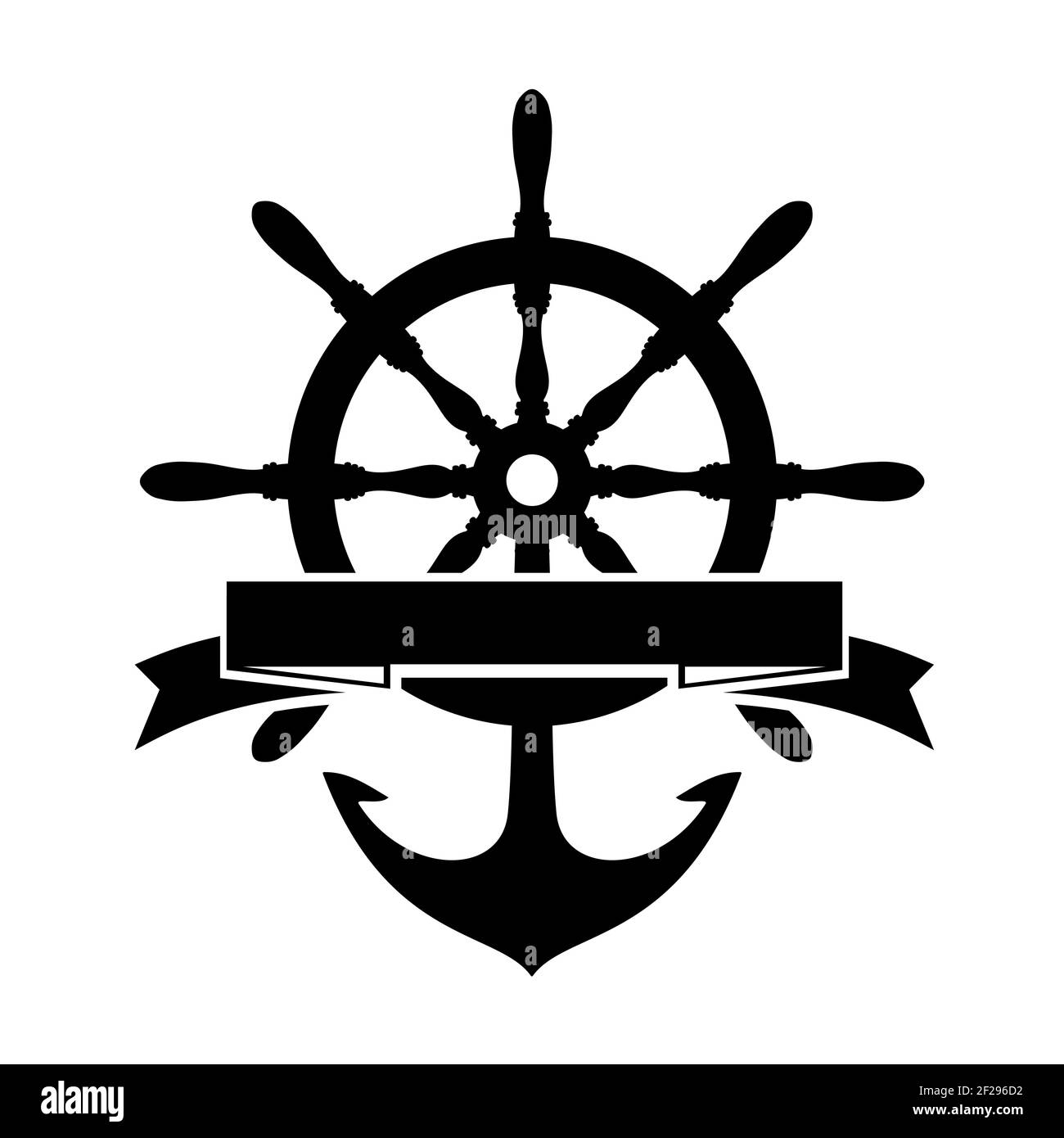 Label with steering wheel and anchor on white background Stock Vector
