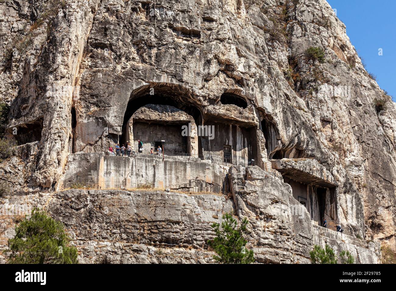 Amasya, Turkey - 09.03.2013: Amasya is a city in northern Turkey, detail view of king rock tombs. Stock Photo