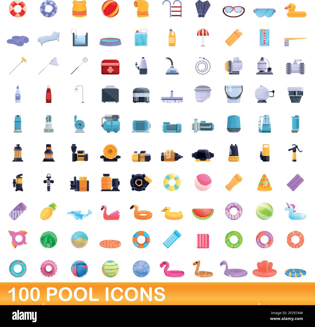 100 pool icons set. Cartoon illustration of 100 pool icons vector set ...