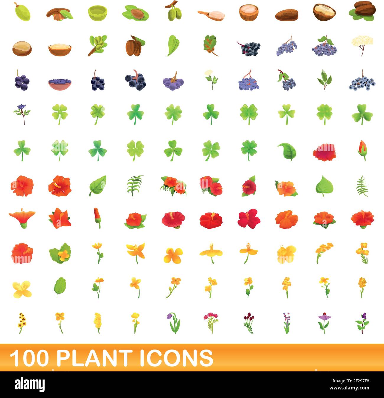 100 plant icons set. Cartoon illustration of 100 plant icons vector set ...