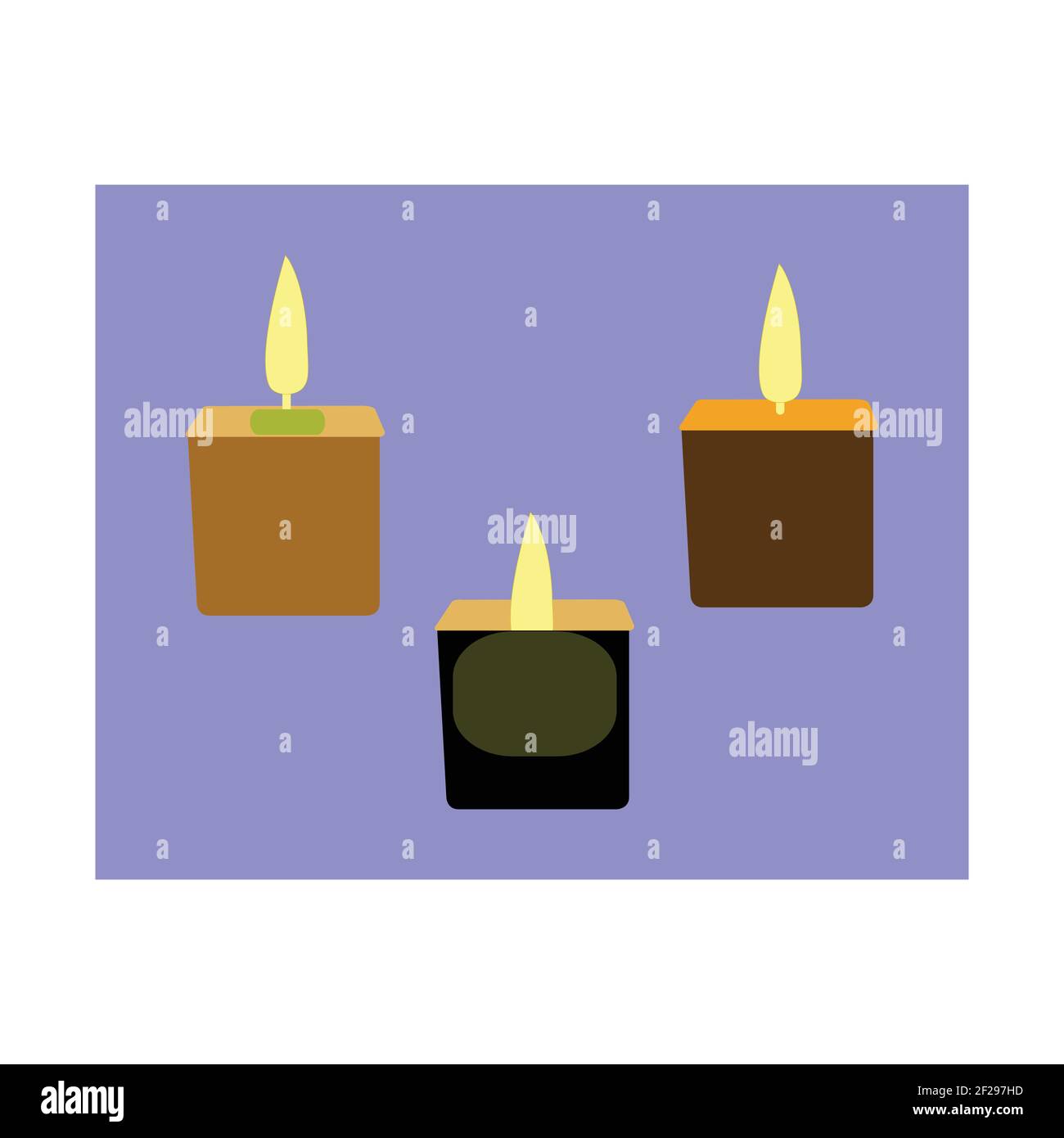 three burning candles with a purple backdrop Stock Vector