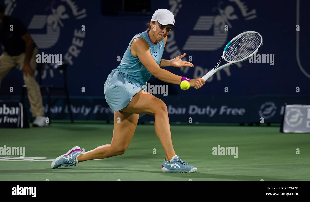 Iga Swiatek of Poland during the third round at the 2021 Dubai Duty Free  Tennis Championships WTA 1000 tournament on March 10, 2021 at the Dubai  Duty Free Tennis Stadium in Dubai,