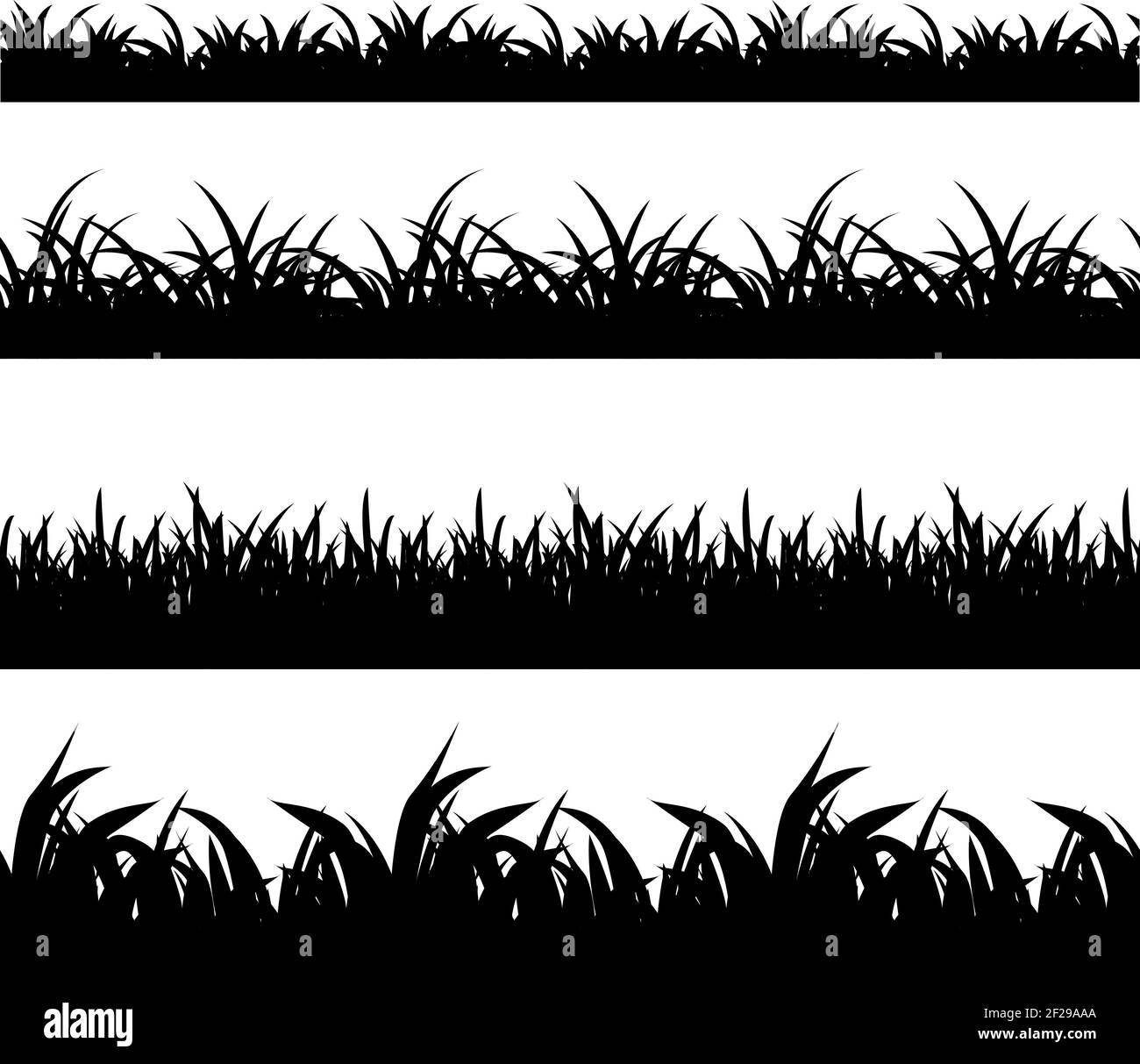 Seamless grass black silhouette vector set. Landscape nature, plant and