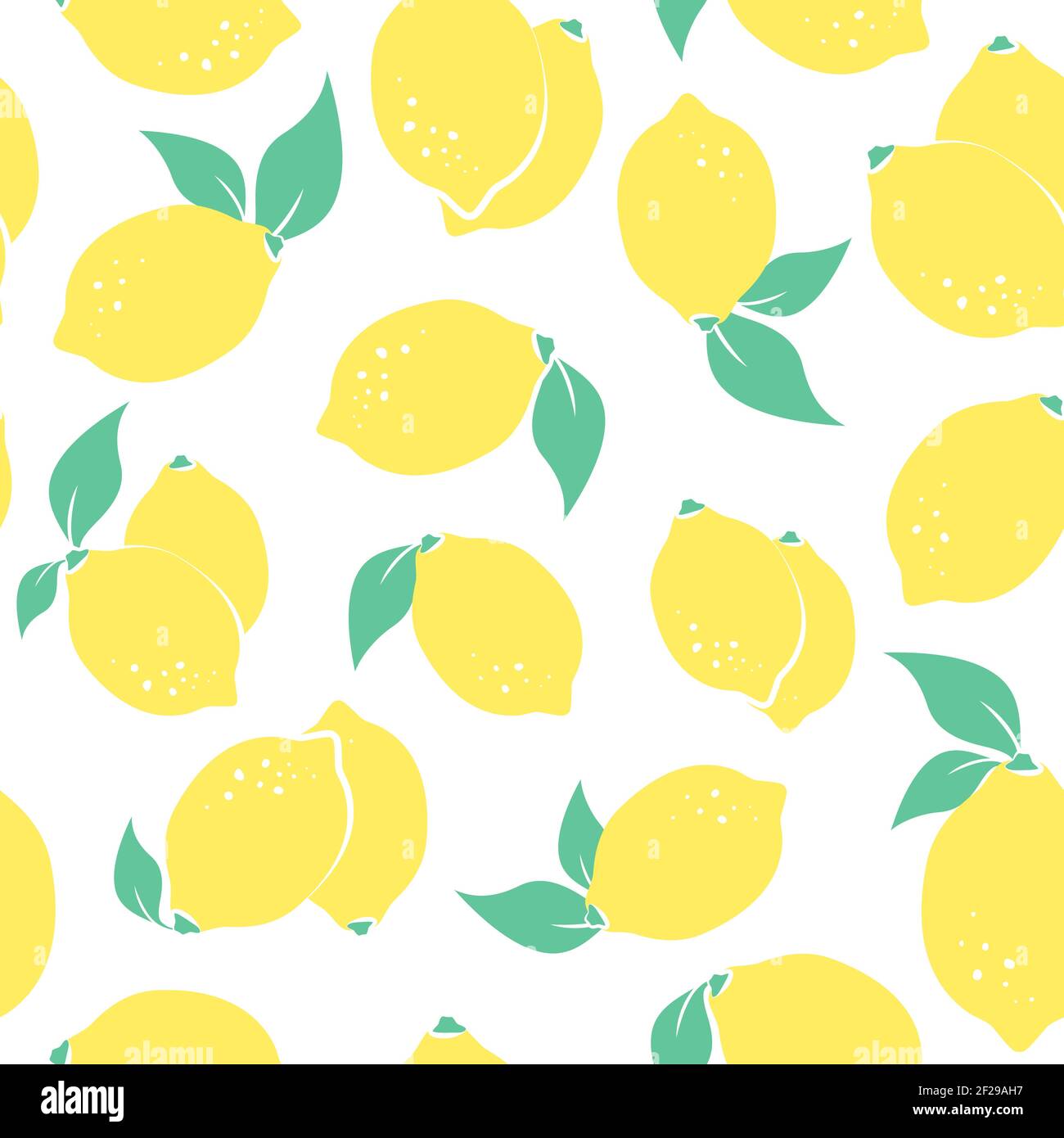 Seamless citrus pattern with yellow lemons on white background. Vector ...