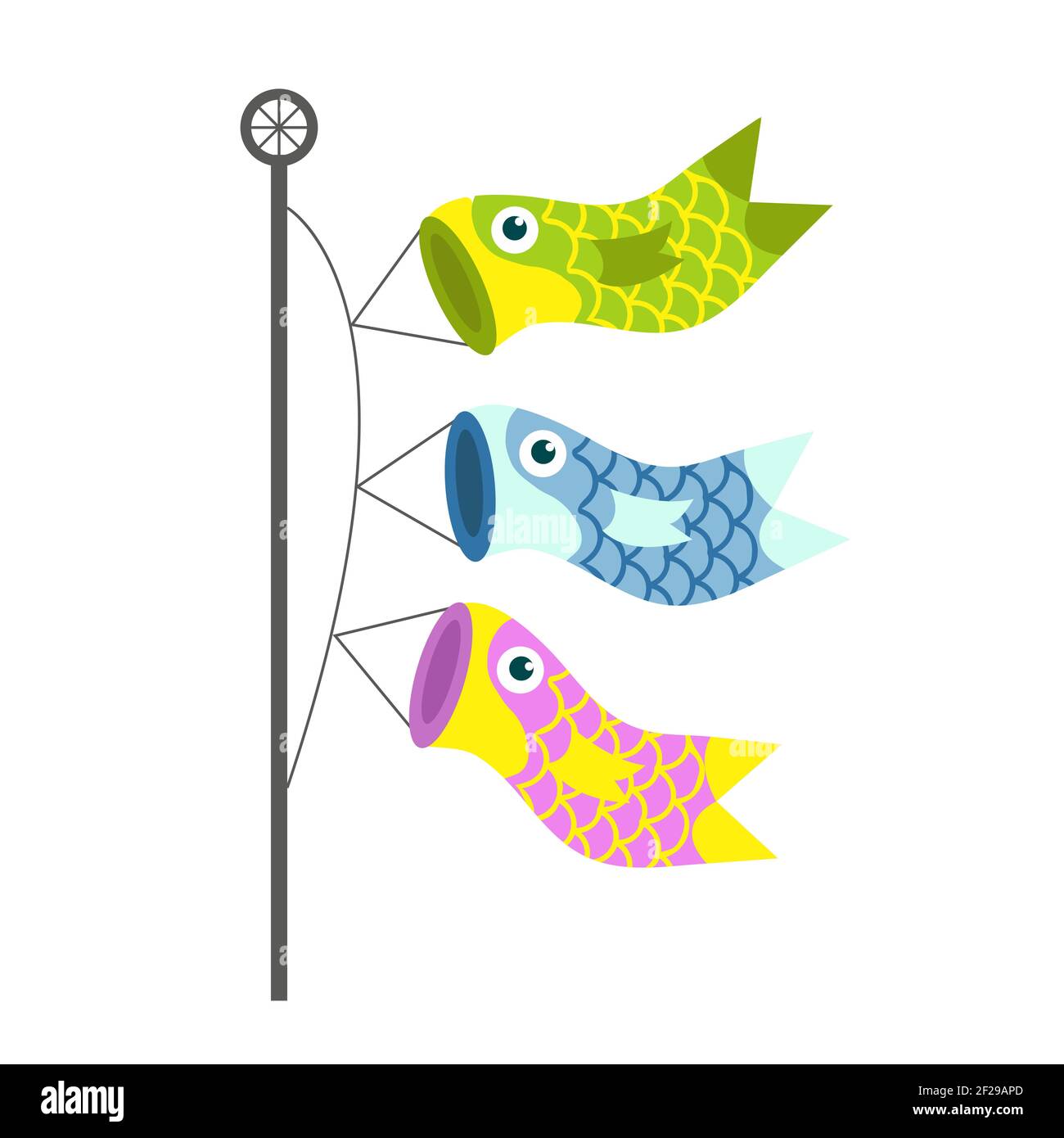 Koinobori carp streamer fish kites. Happy childrens day. Cartoon Fish flag for japanese festival. Vector illustration Stock Vector