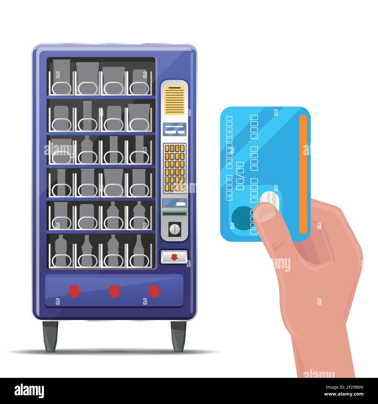 Vending machine and hand with credit card. Machine vending, automatic
