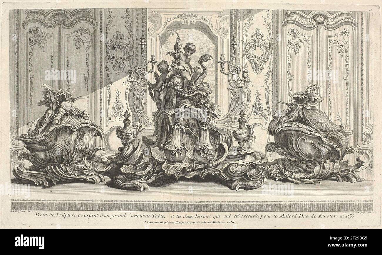 Silver sculpture project of a large area ..... design for a table Piece and Two Terrines for the Duke of Kinston, 1735. (Fuhring 118) Stock Photo