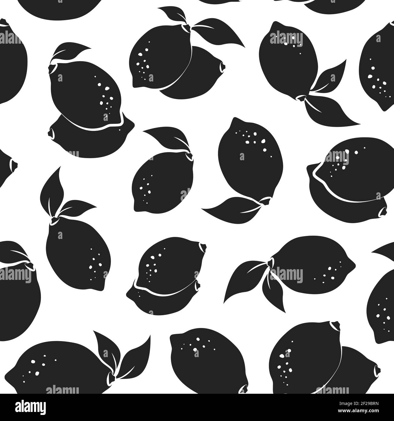 Seamless citrus pattern with black lemons on white background. Vector ...