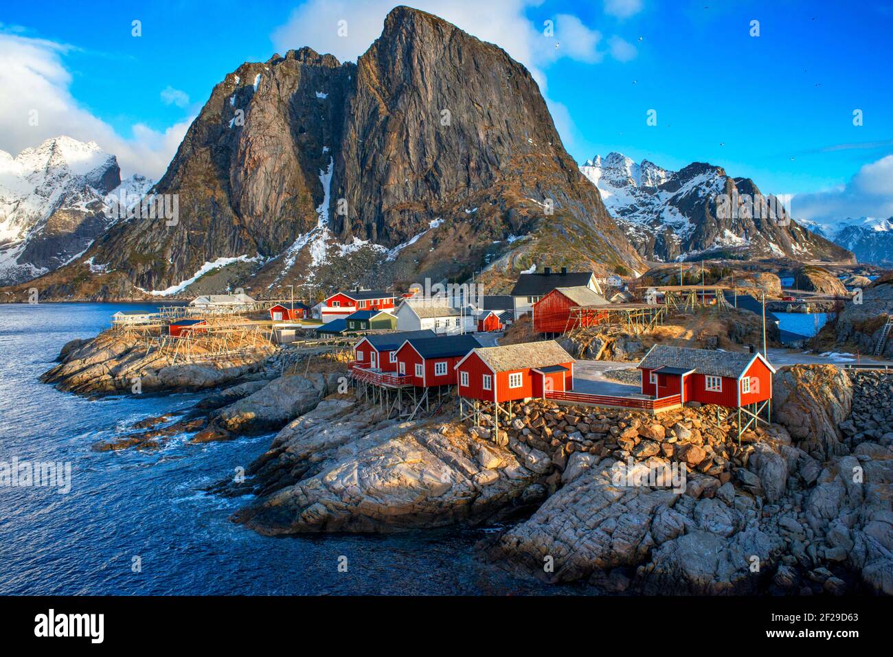 Traditional red houses rorbu cottages in Hamnoy village, Lofoten islands,  Norway Stock Photo - Alamy