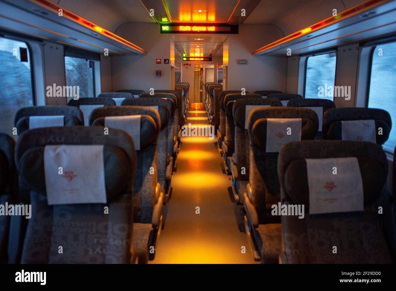 Inside Arctic circle train from Bodo to Trondheim, Nordland, Norway. At 729  kilometres, the Nordland Railway is Norway's longest. The journey presen  Stock Photo - Alamy