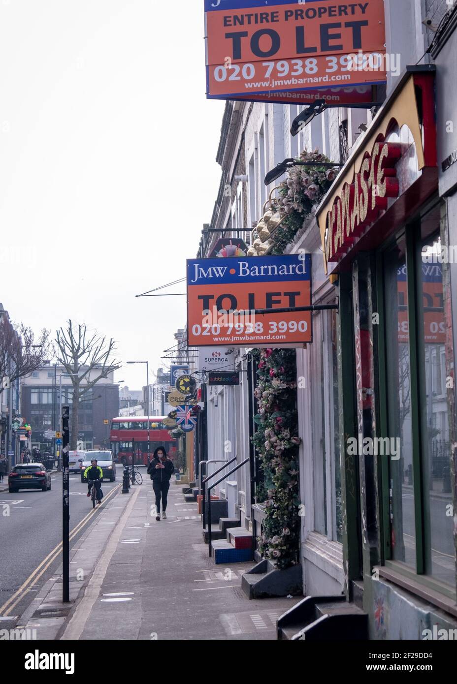 London- March 2021: Shop to Let sign on side of vacant retail business in Notting Hill, west London Stock Photo