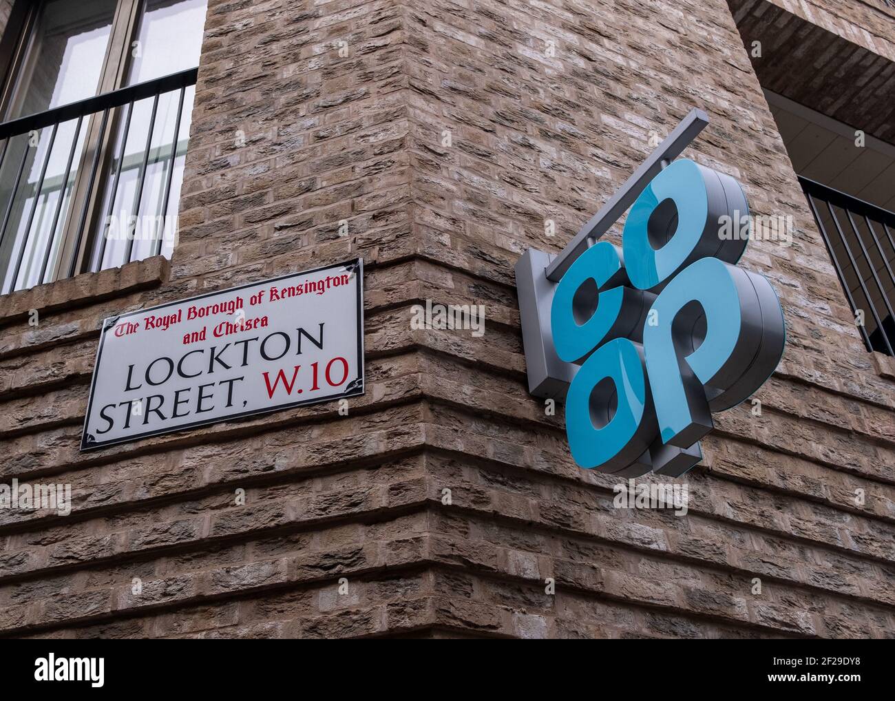 London- March 2021: Co-op food exterior logo sign. A large British food retailer. Stock Photo