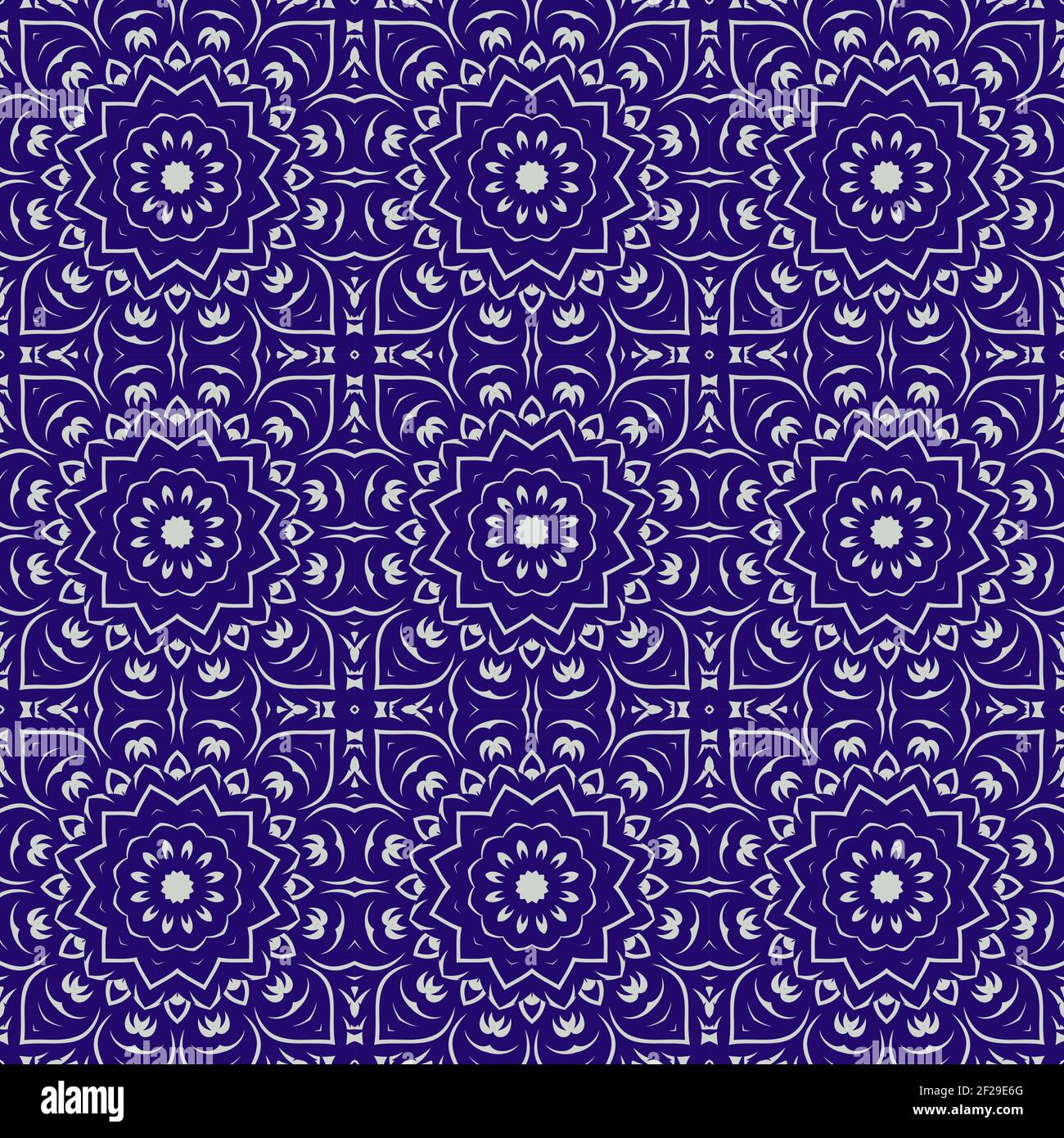 Blue color seamless pattern with mandala.Mandala Background. Stock Vector