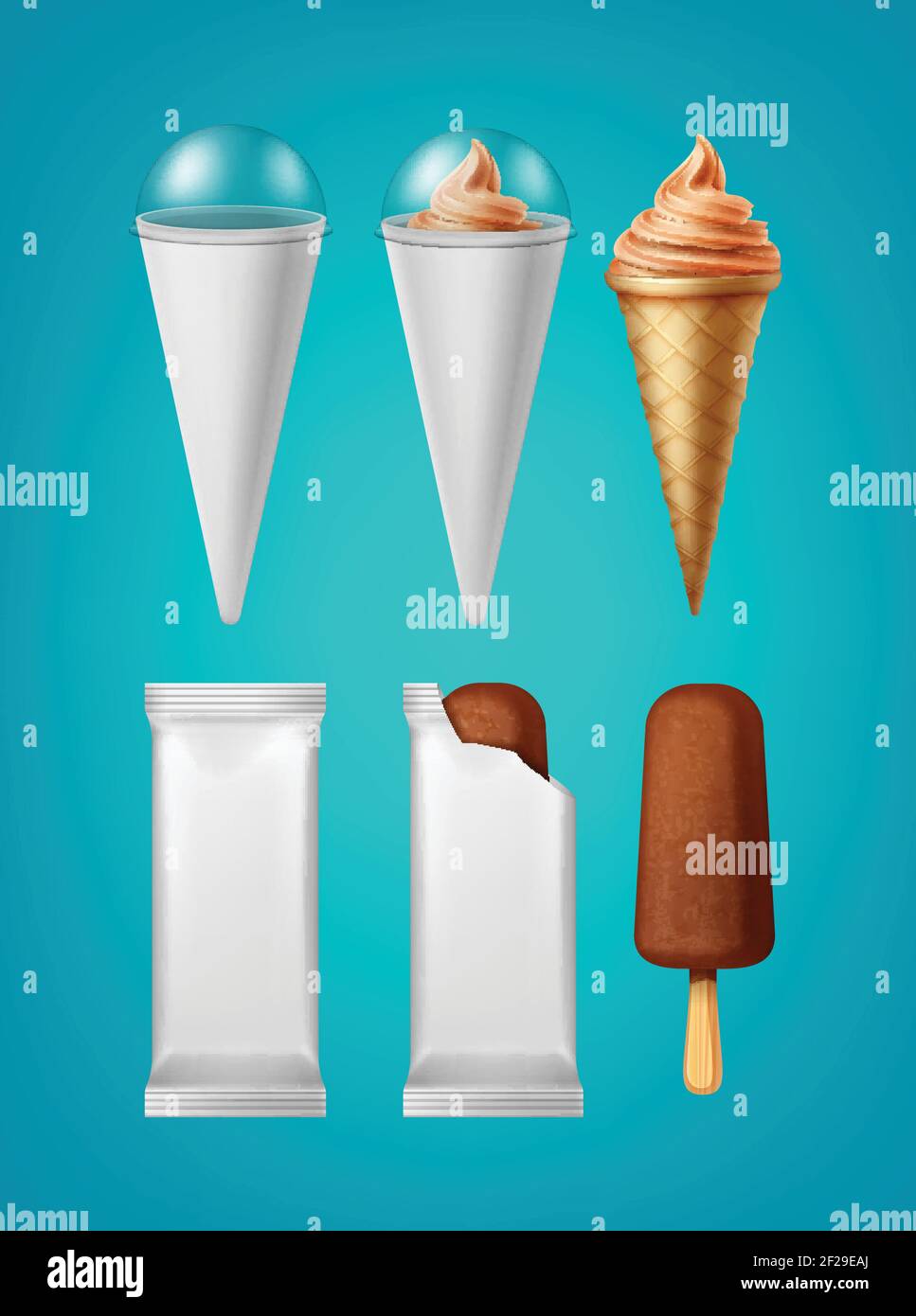 Vector set of packing for cone ice cream and classic popsicle ice cream