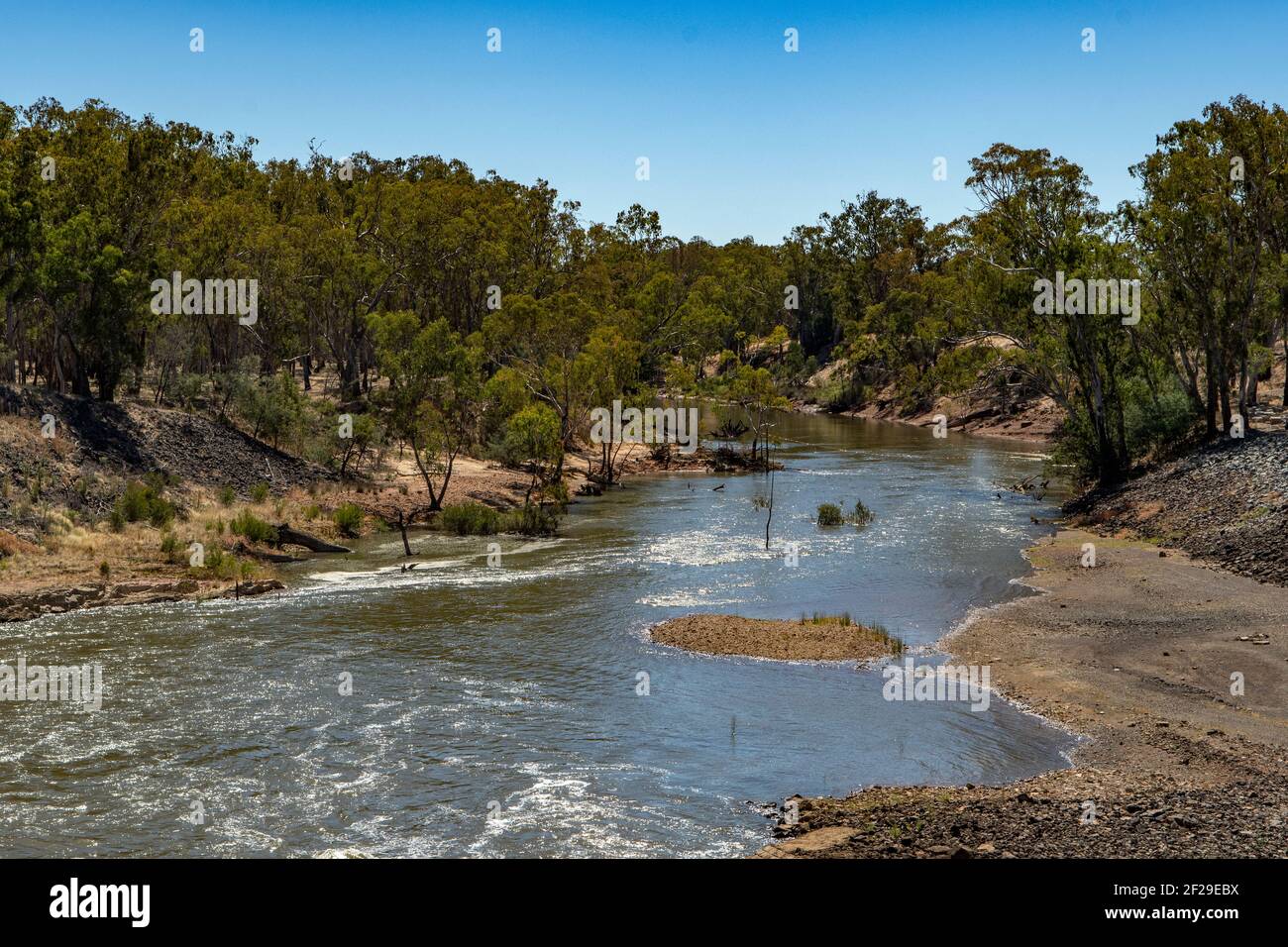 Goulburn River Downstream to Goulburn Weir, near Nagambie, Victoria, Australia Stock Photo