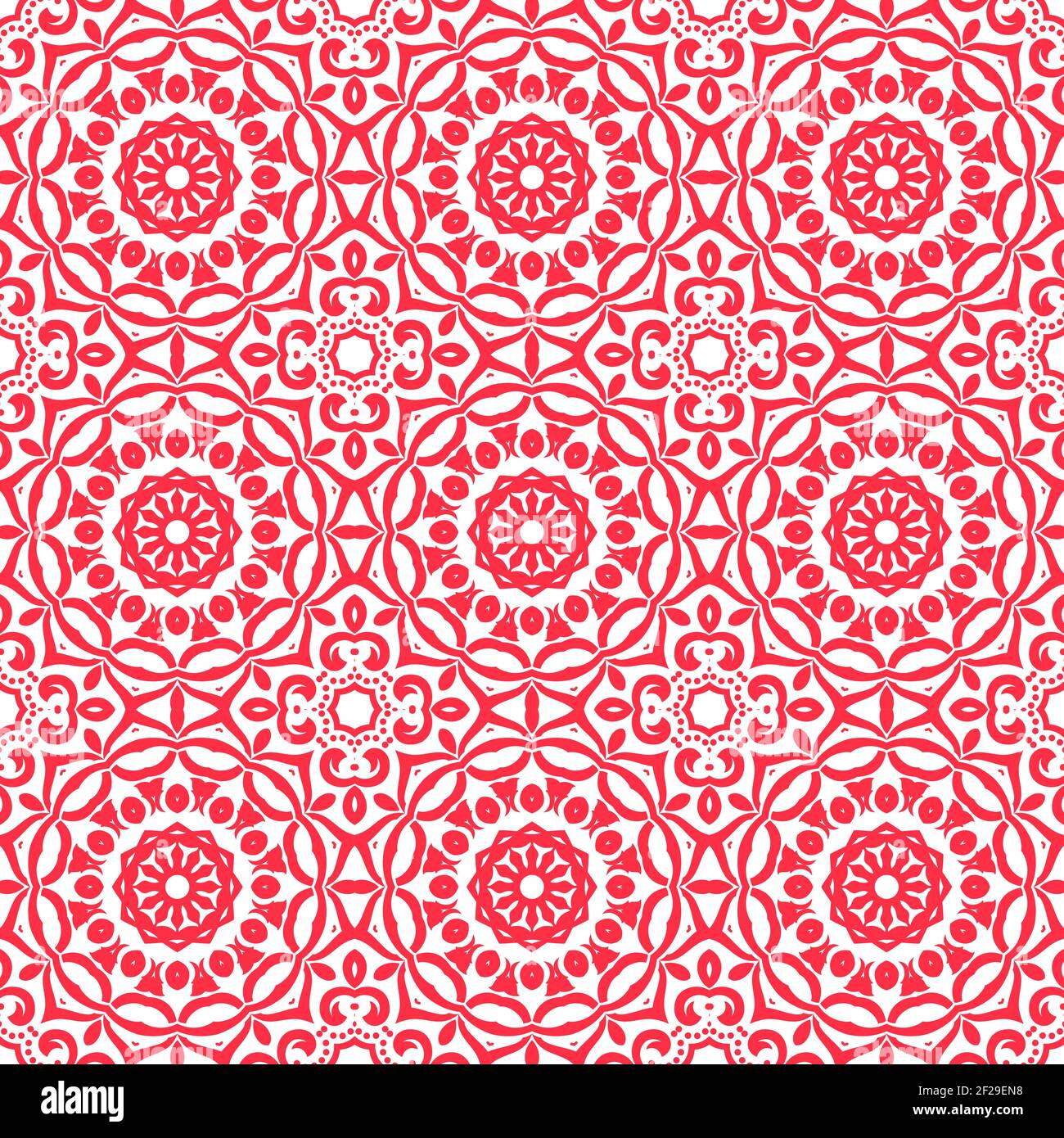 Red color seamless pattern with mandala.Mandala Background. Stock Vector