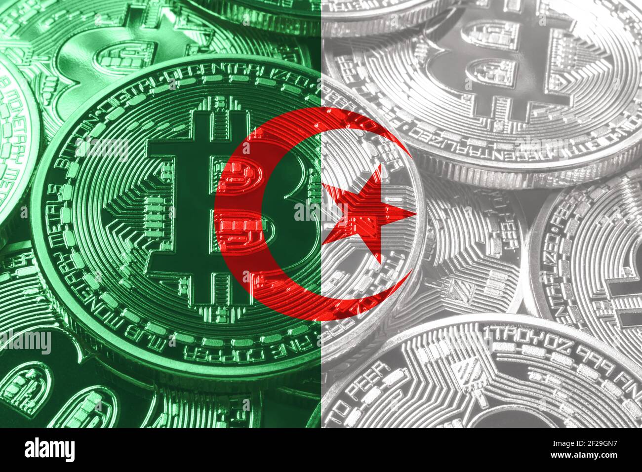Algeria bitcoin flag, national flag cryptocurrency concept black background  Stock Photo - Alamy