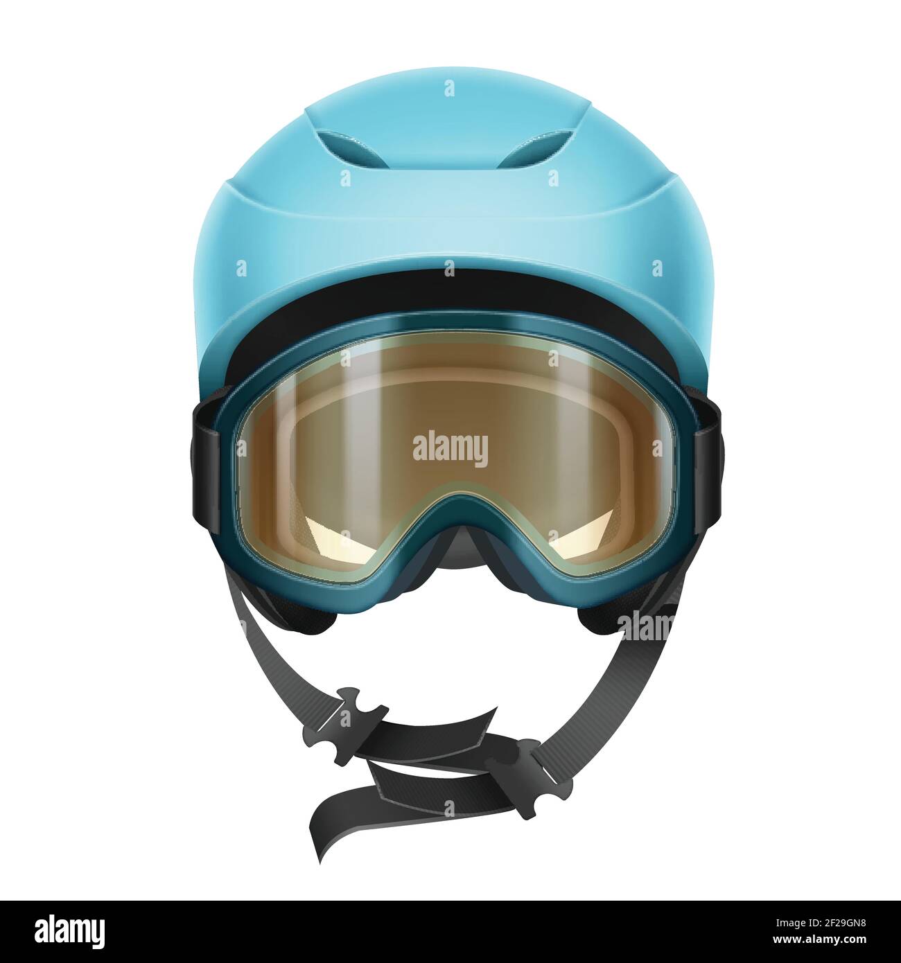 Vector blue protective helmet with orange goggles for skiing