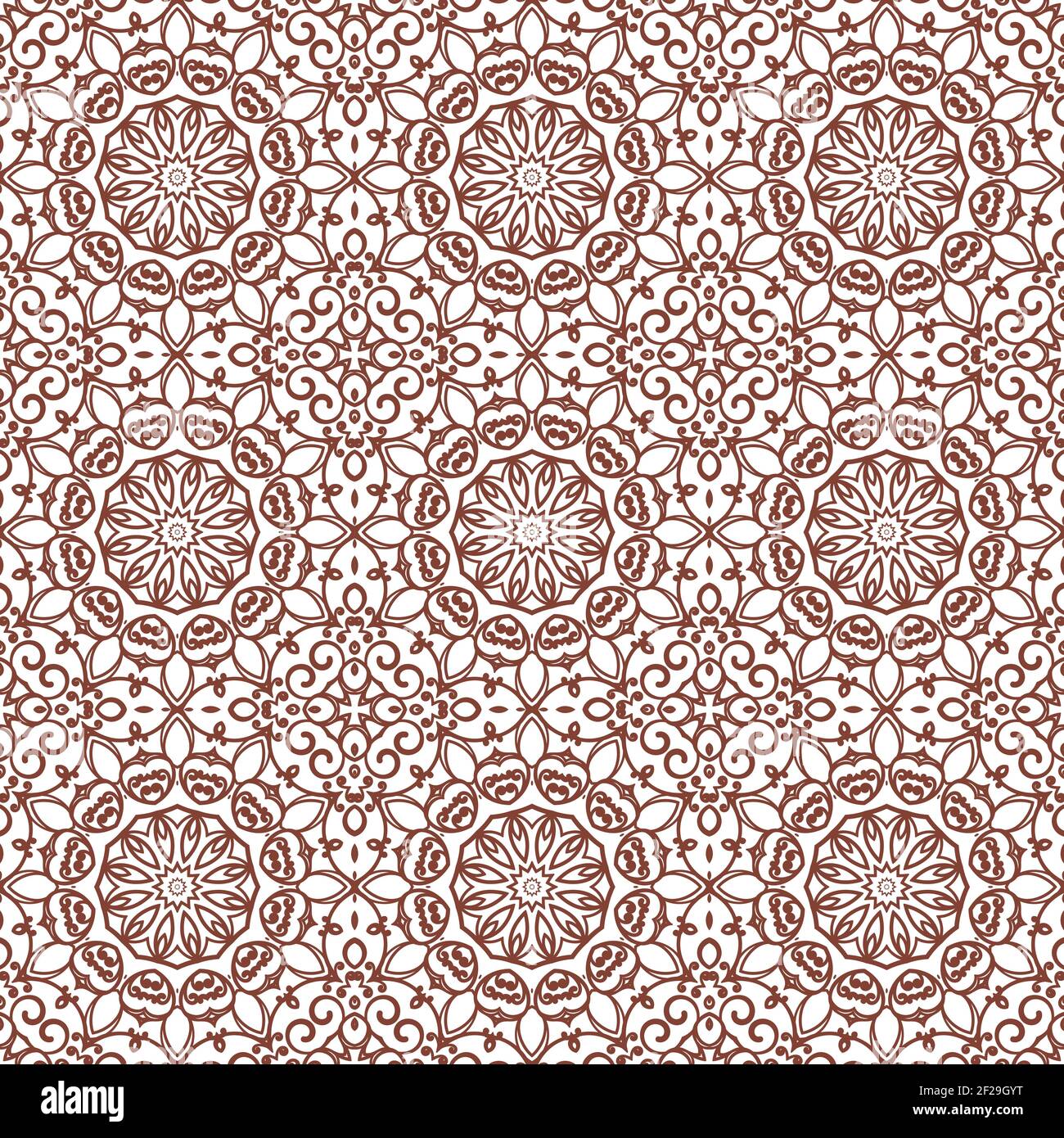 Deep brown color seamless pattern with mandala.Mandala Background. Stock Vector