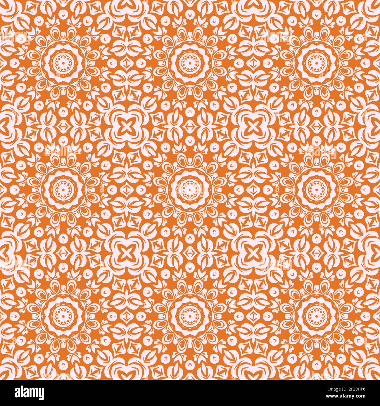 Orange colorful seamless pattern with mandala.Mandala Background. Stock Vector