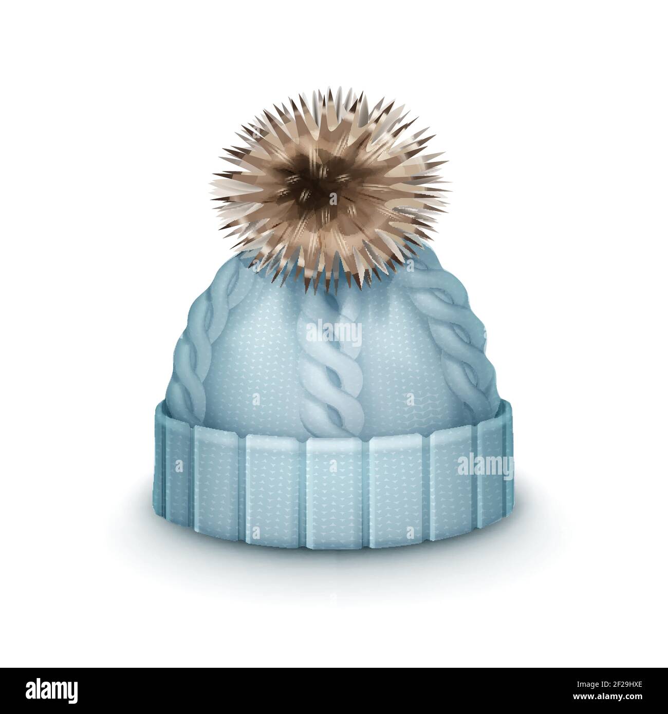 Vector blue winter knitted cap with pom-pom side view isolated on white background Stock Vector
