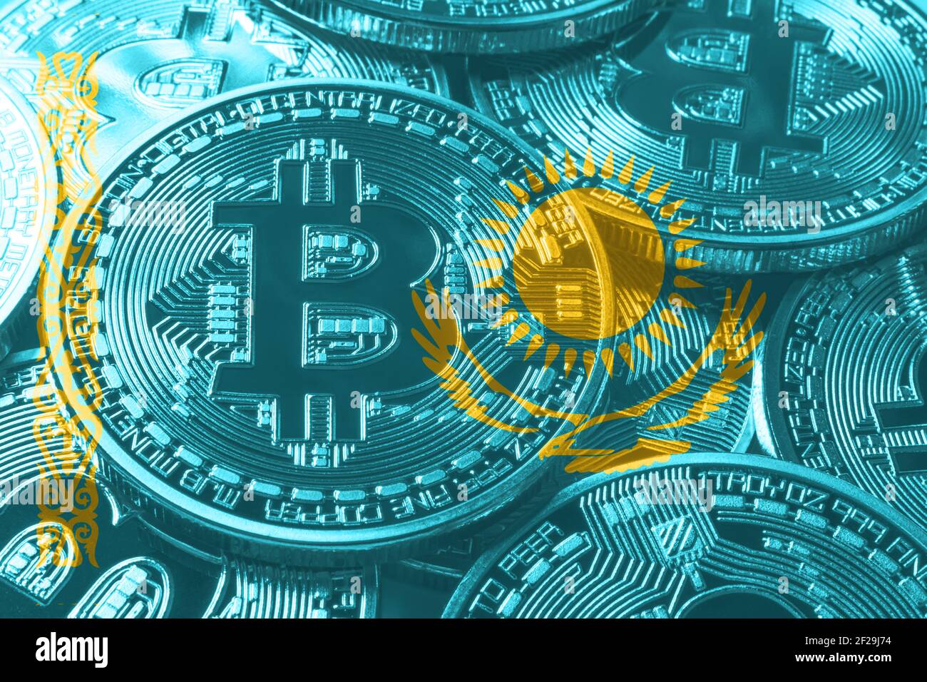 Kazakhstan bitcoin flag, national flag cryptocurrency concept black  background Stock Photo - Alamy