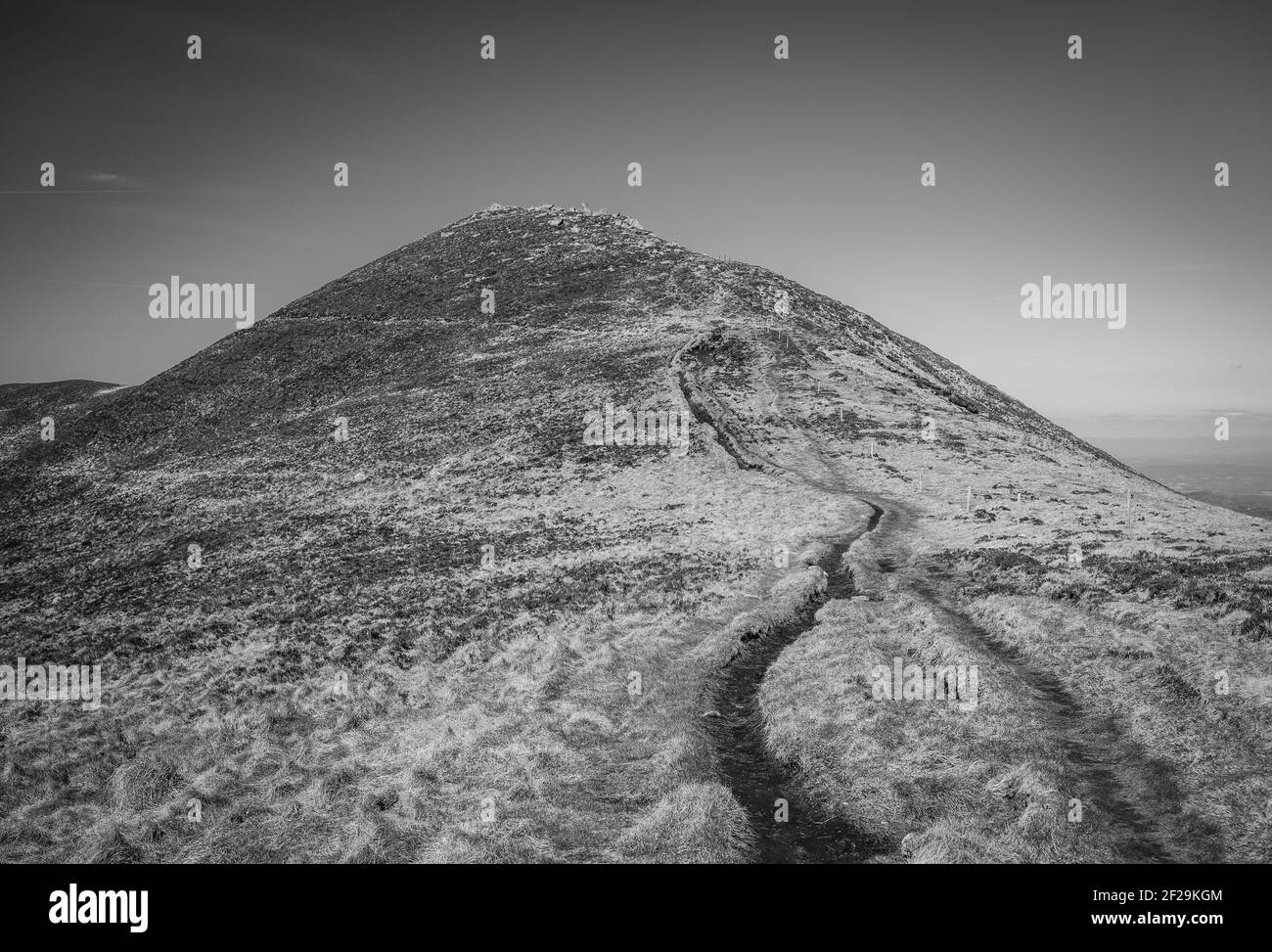 B&W of a trail through the Auvergne Mountains, Puy de Dome, france Stock Photo