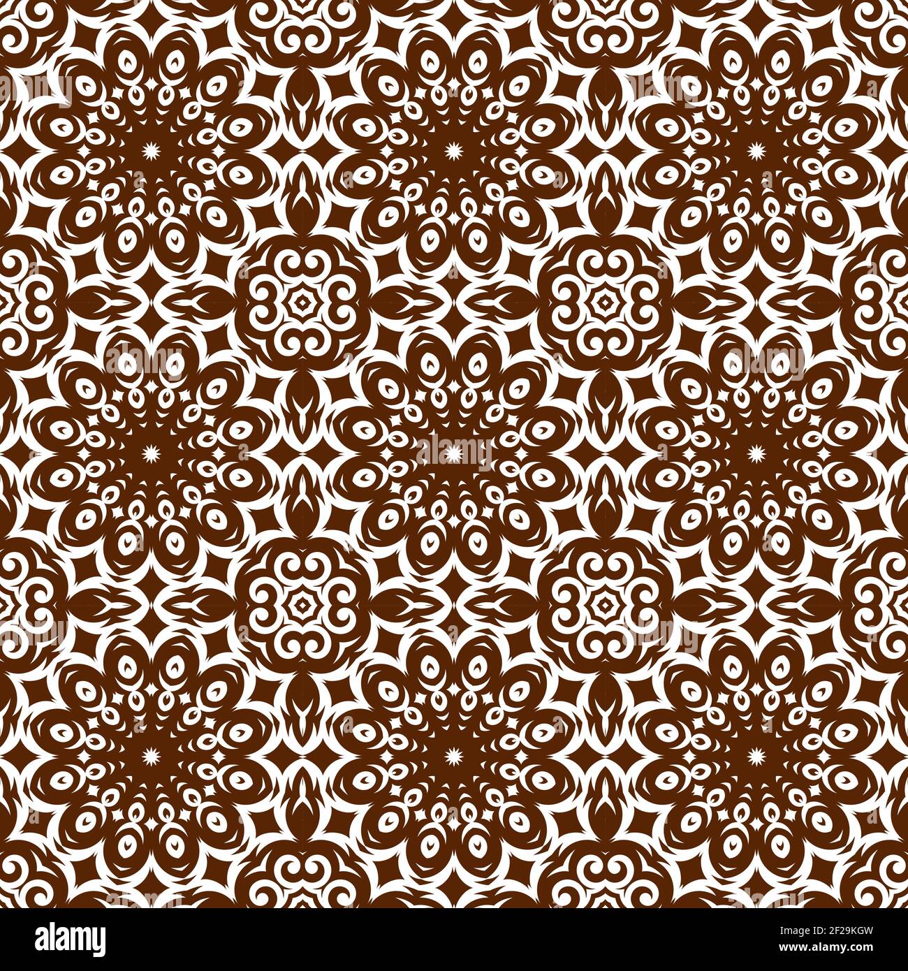 Deep brown color seamless pattern with mandala.Mandala Background. Stock Vector