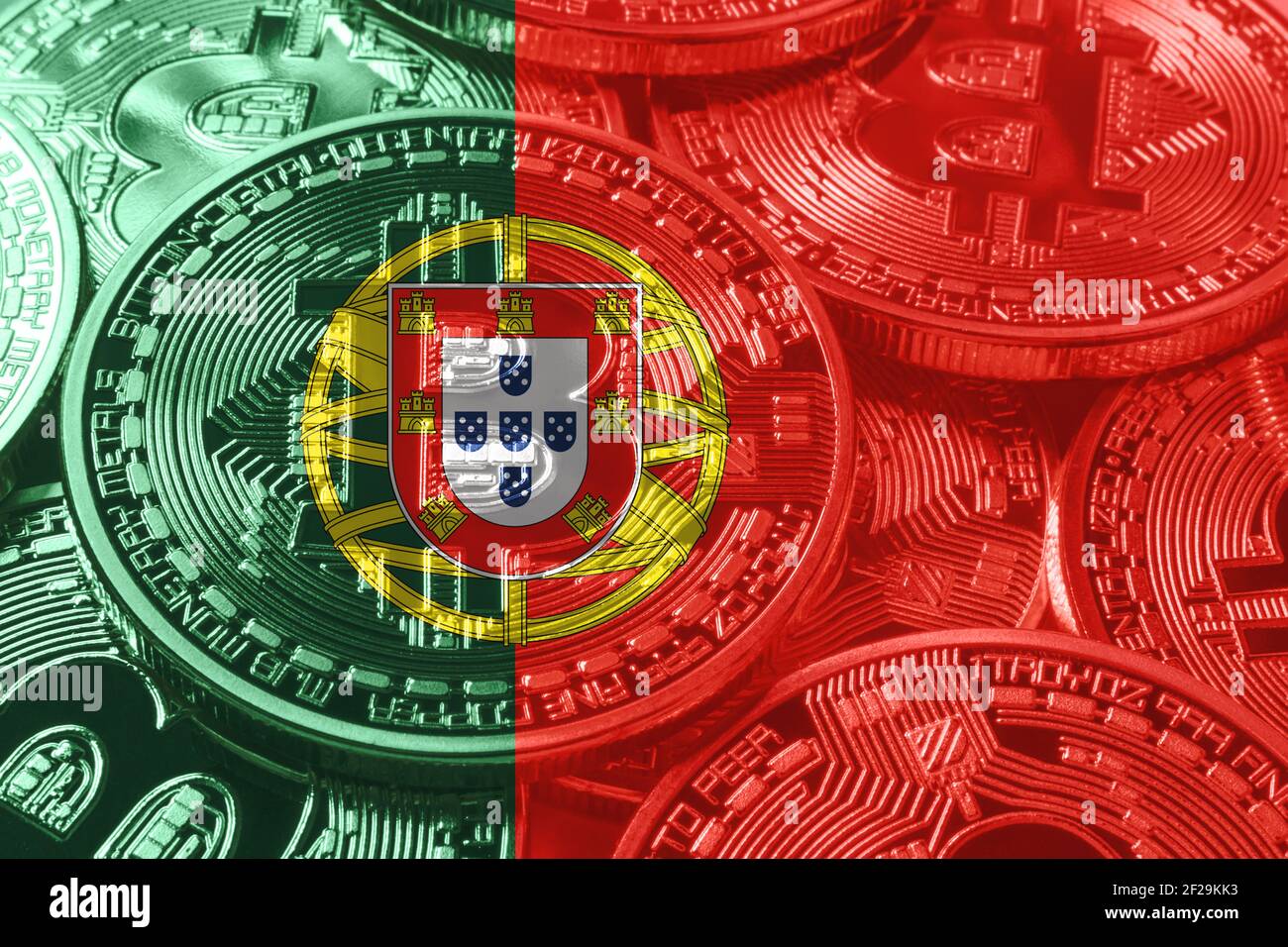 Portugal bitcoin flag, national flag cryptocurrency concept black  background Stock Photo - Alamy