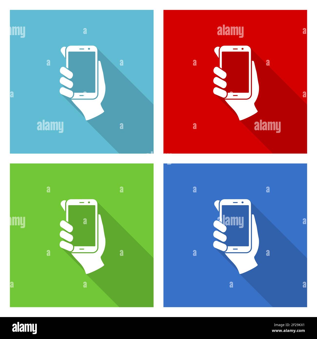 Smartphone in hand, mobile phone icon set, flat design vector ...