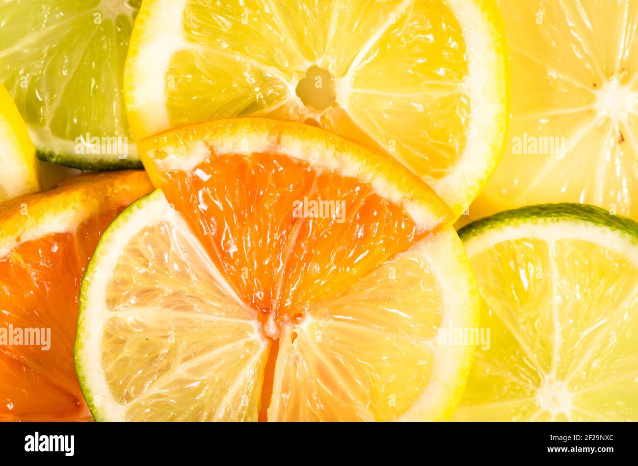 detail of red orange, lime and lemon slice combined together Stock ...