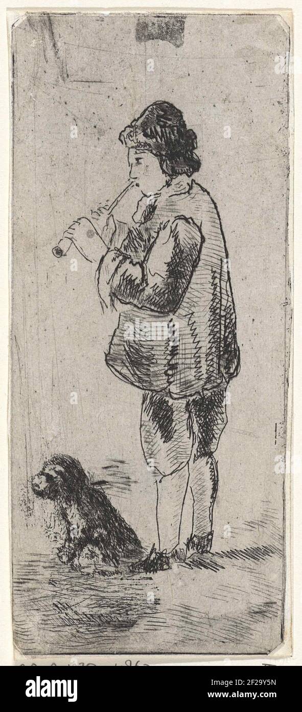 Flute playing boy with dog Stock Photo Alamy