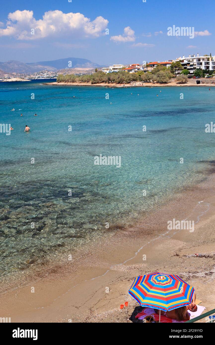 Saronida beach, a popular summer resort in Attica region, very close to Athens city, capital of Greece, Europe Stock Photo