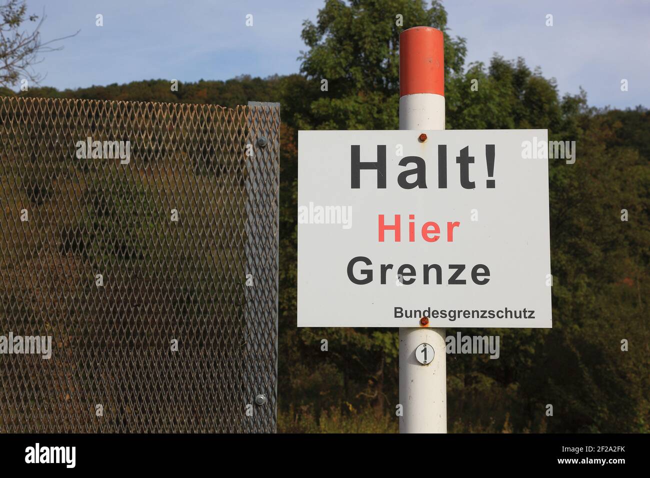Border of the former state border of the GDR, border post from the Federal Border Guard, Vacha, Wartburgkreis, Thuringia, Germany  /  Grenze der ehema Stock Photo