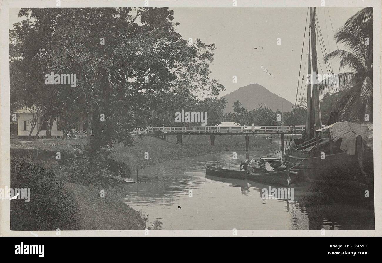 River face with bridge in Singkawang; With society and bridge Singkawang .. Stock Photo