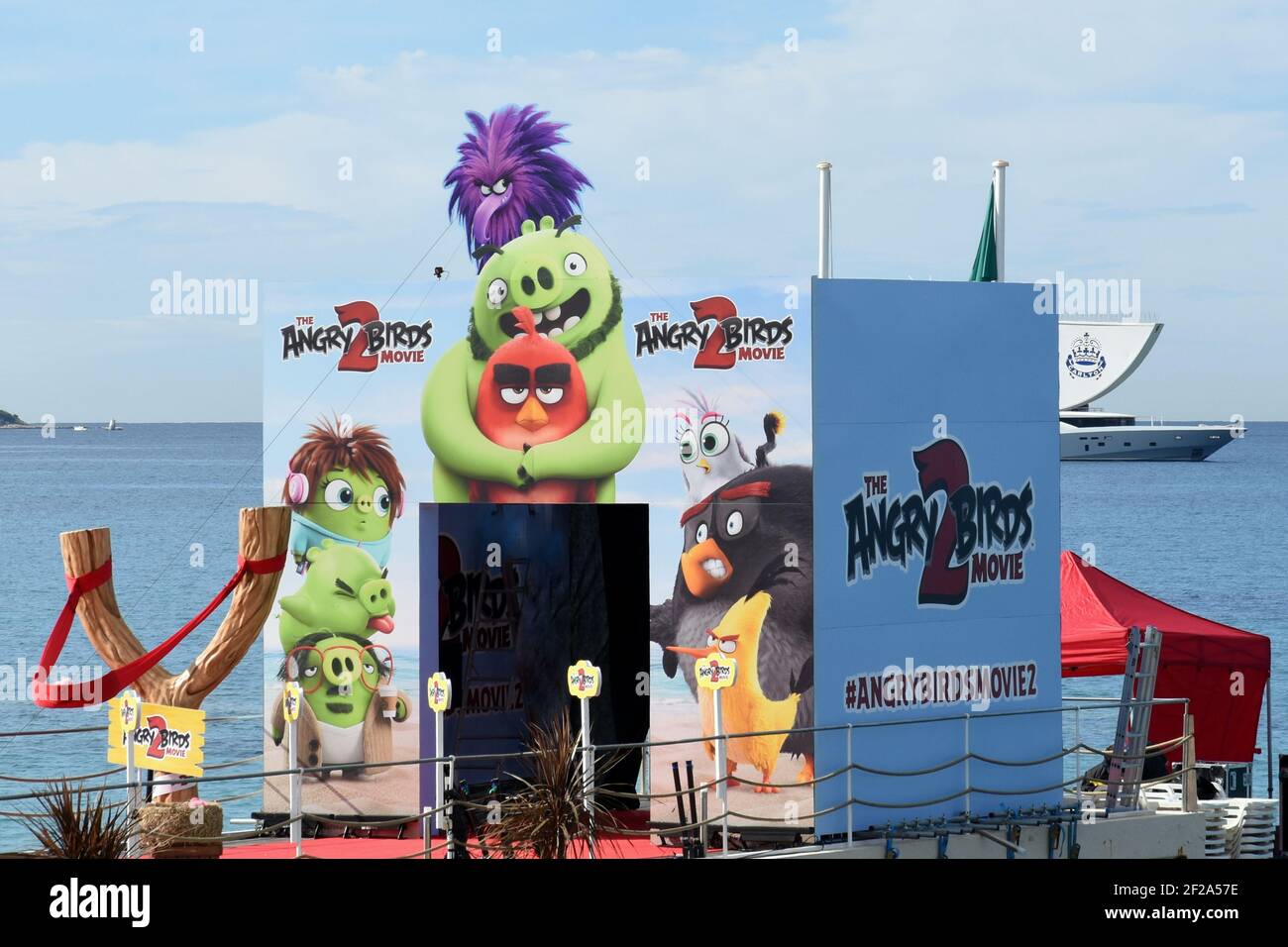 France, cannes, advertising decoration for the movie Angry Birds 2 presented at the International Film Festival in the animation category. Stock Photo