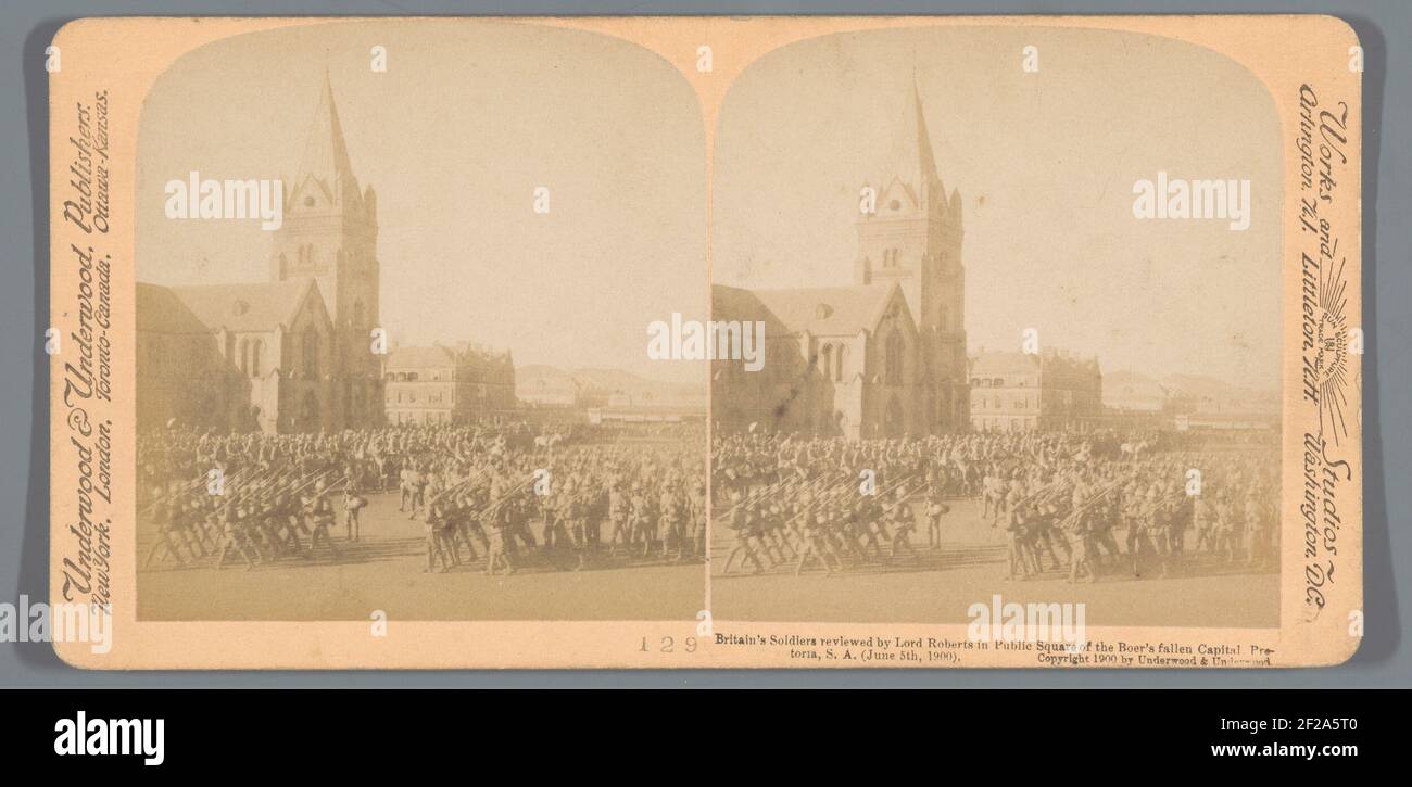 Britain's Soldiers reviewed by Lord Roberts in Public Square of the Boers' fallen Capitol, Pretoria, S.A. (June 5th, 1900).. Stock Photo