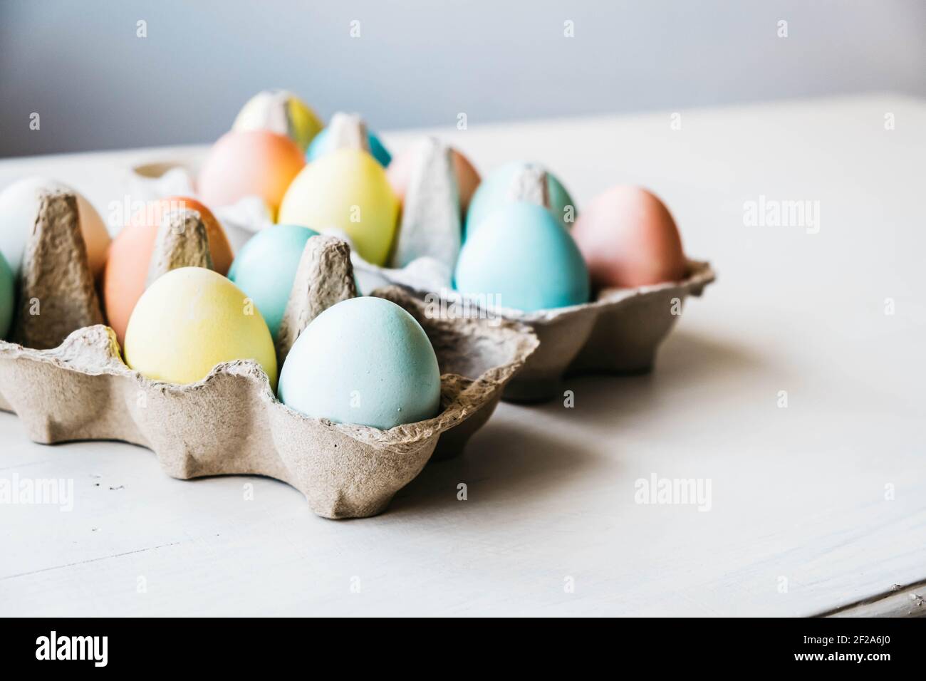 Cartons of dyed eggs ready for Easter Stock Photo