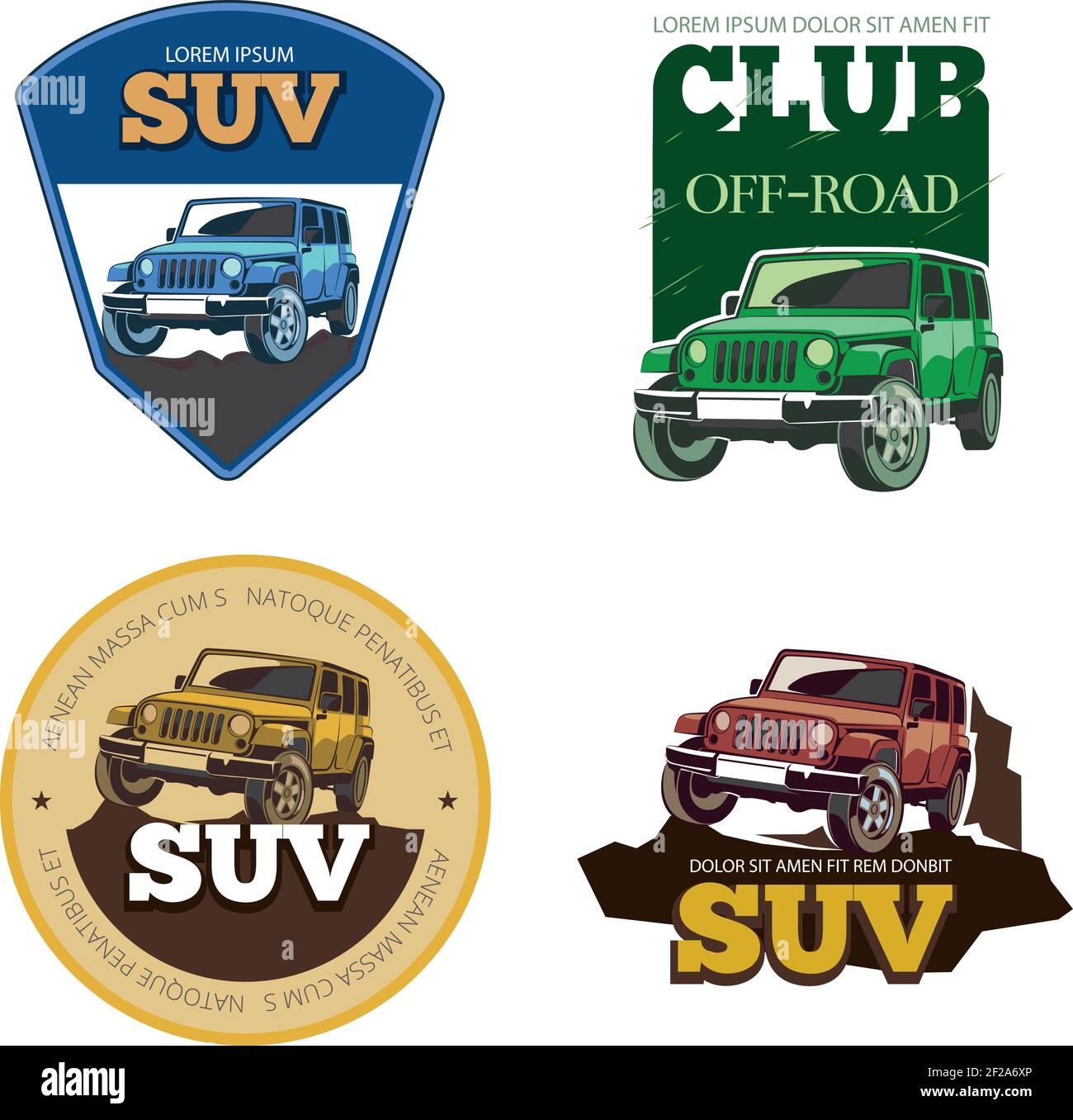Offroad car vector emblems, labels and logos. Transport vehicle