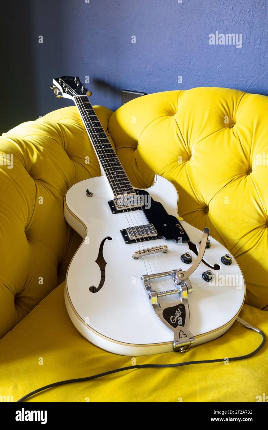 Electric guitar, Guild Starfire I in white Stock Photo