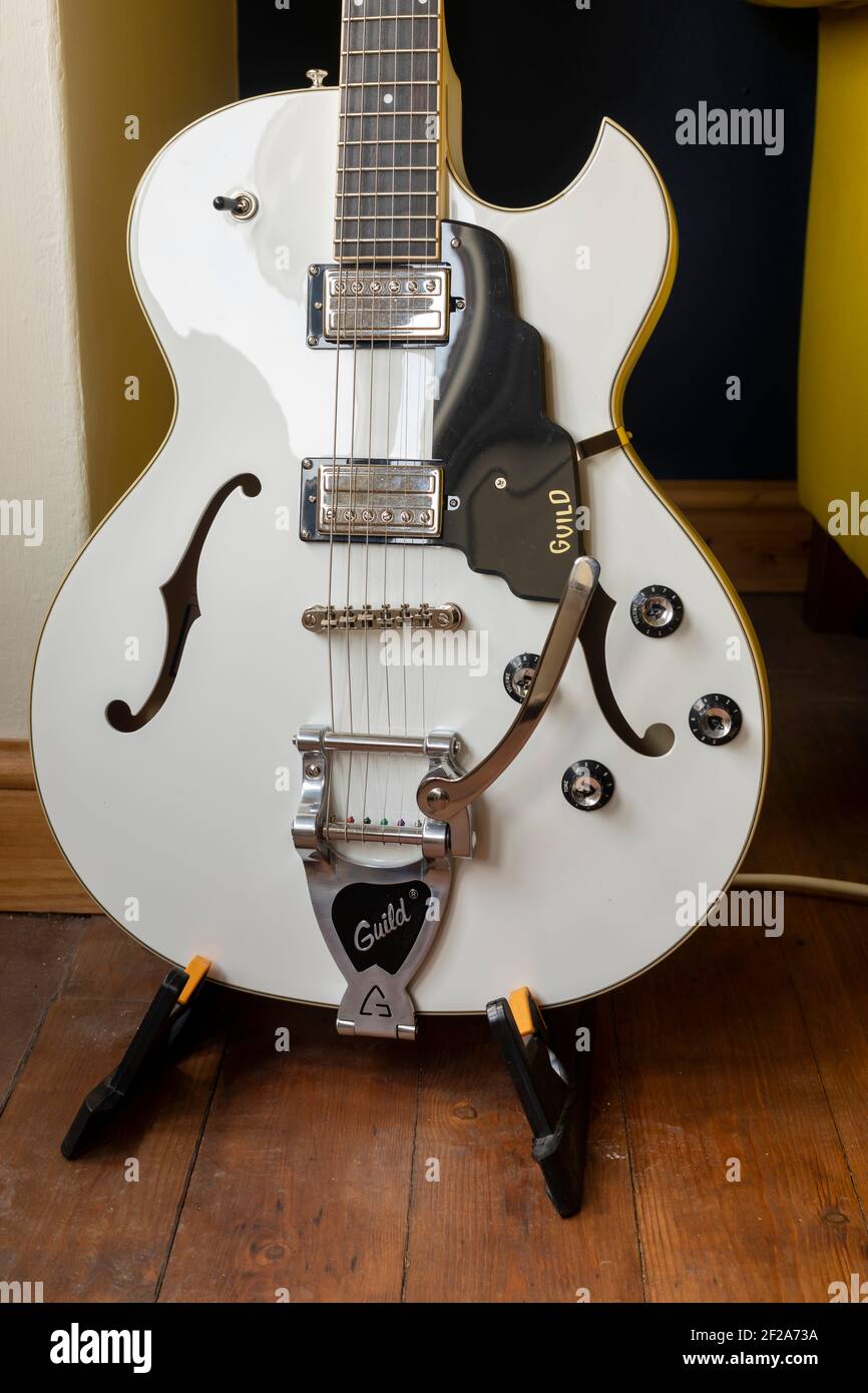 Electric guitar, Guild Starfire I in white Stock Photo