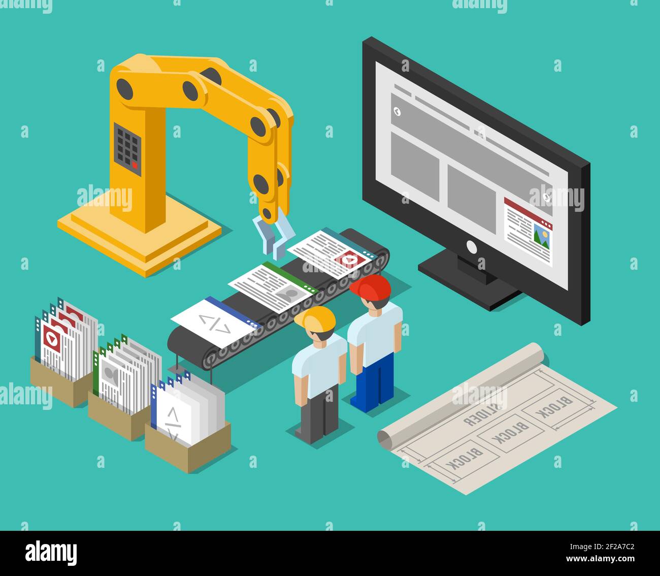 Development process web site interface. Construction and crane ...