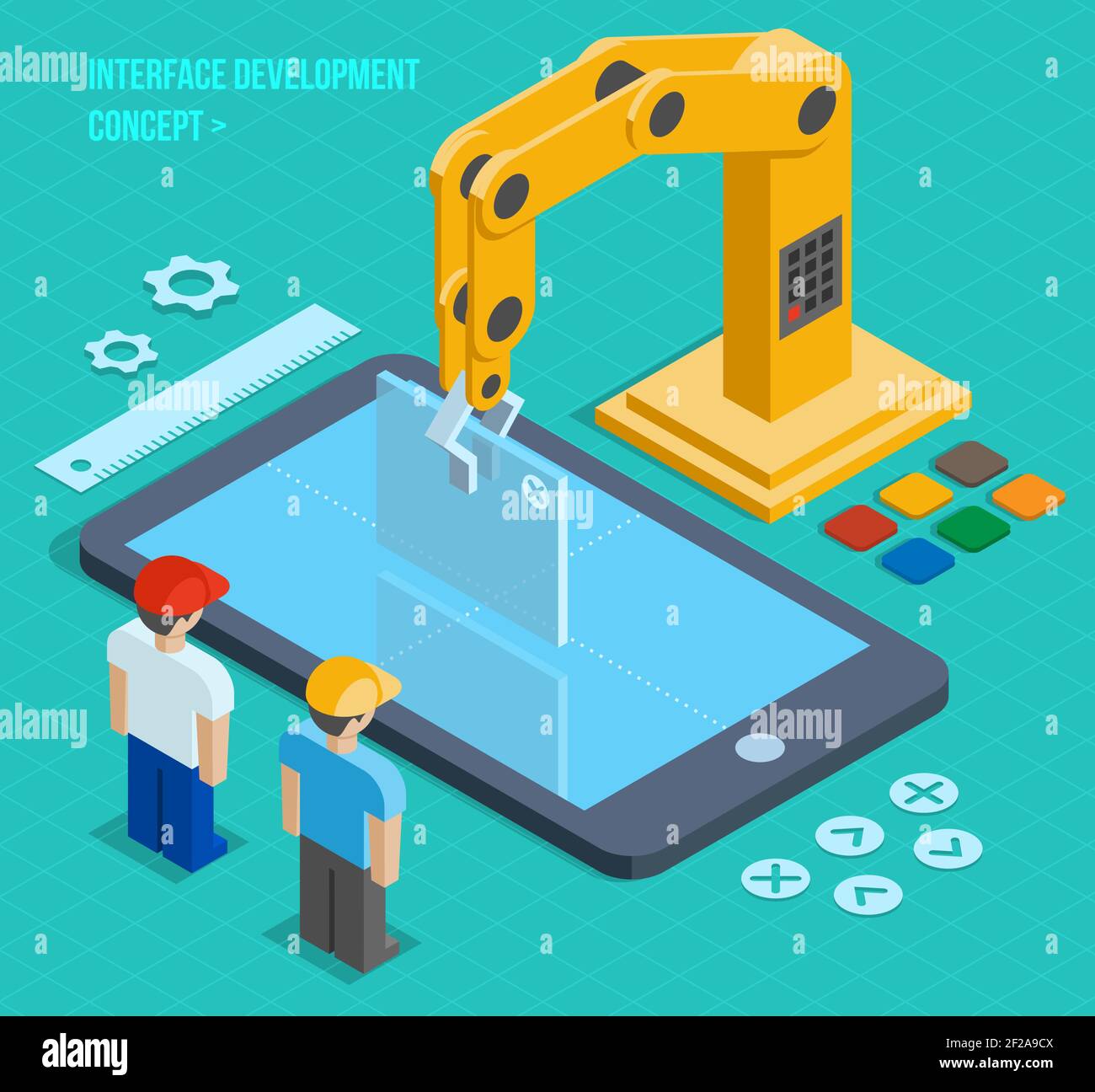 Vector 3d isometric user interface development concept. Application and ...