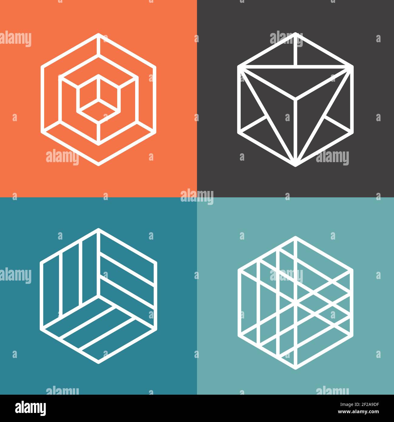 Hexagon vector logos in outline linear style. Logo hexagon, abstract ...